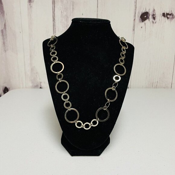 Chico’s Long Gold Tone Ring Chain Necklace Strand - Picture 1 of 5